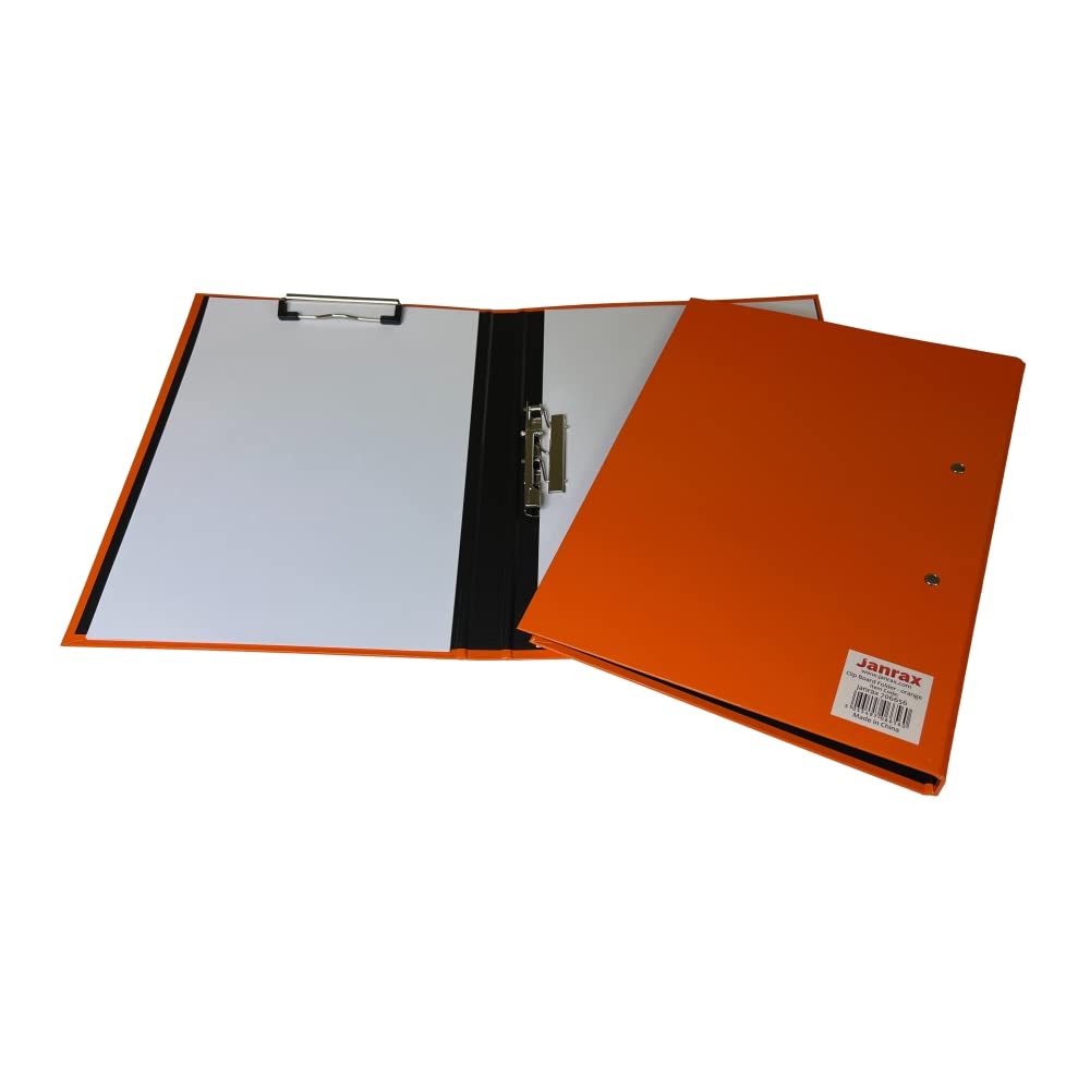 Janrax Orange A4 Clipboard Document Clamp File Folder – Fold-Open Laminated Board with Metal Clip and Clamp