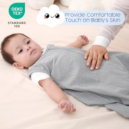 Image of david's kids Muslin Cotton Baby Sleep Sack 0-6 Months, 2 Pack 100% Cotton Sleeping Bag for Summer, TOG 0.5 Baby Wearable Blankets with 2-Way Zipper, Soft Sleep Sacks for Newborn Infant, White & Grey