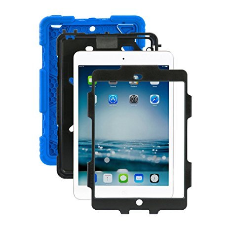 Ipad mini case,ACEGUARDERipad mini 2 case,ipad mini 3 caseSlim Military-Duty Case for Rainproof Shock proof Anti-Dirt Drop Resistance Case with Back Clip for Apple Ipad mini 2/3 (Black-Blue)