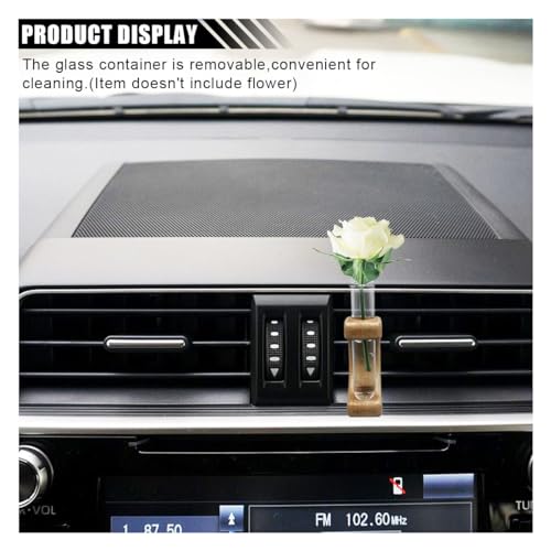 Image of Car Vent Flower Vase Clip Holder, Wooden Car Vase Vent Clip Glass Tube for Fresh Plants, Auto Interior Wooden Ornament Decorations Accessories, Air Vent Flower Pot Ornament for Car (Mahogany)