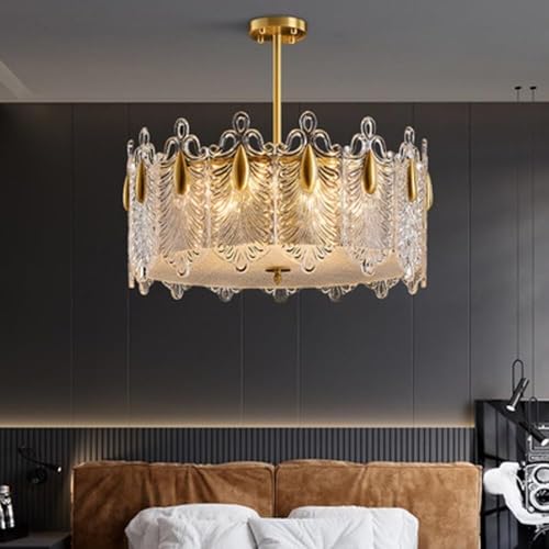 Hauteur réglable pour ce lustre en verre adaptable aux plafonds bas