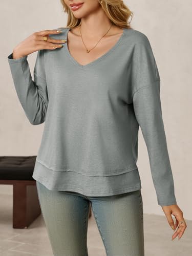 Image of Cicy Bell Womens Long Sleeve T Shirts V Neck Casual Flowy Tops Fall Fashion Loose Fit Basic Tees