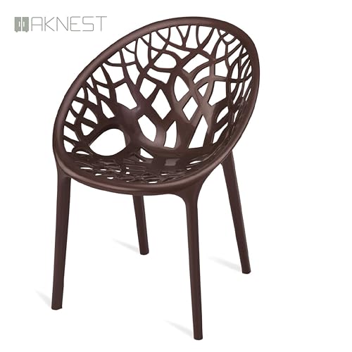 Image of Oaknest Neelkamal Crystal Plastic Chair - Stylish Tree-Design Backrest, Lightweight & Durable for Home, Garden & Patio (Weather Brown), Set of 1 Piece