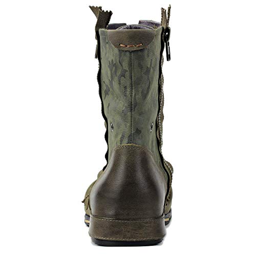 OSSTONE Moto Boots for Men Designer Fashion Zipper-up Leather Chukka western Boots Casual Shoes OS-5008-8-H-Green-US-R3