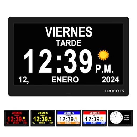 TROCOTN Reloj digital grande para personas mayores, calendario de pantalla grande con alarmas personalizadas, reloj de pared con día y fecha, despertador, reloj de escritorio (10 pulgadas, negro)