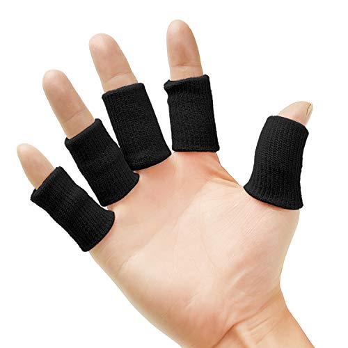 Senkary 20 Pieces Finger Sleeves Protectors Thumb Brace Support Elastic Compression Protector for Relieving Pain, Arthritis,Trigger Finger, Sports (Black)