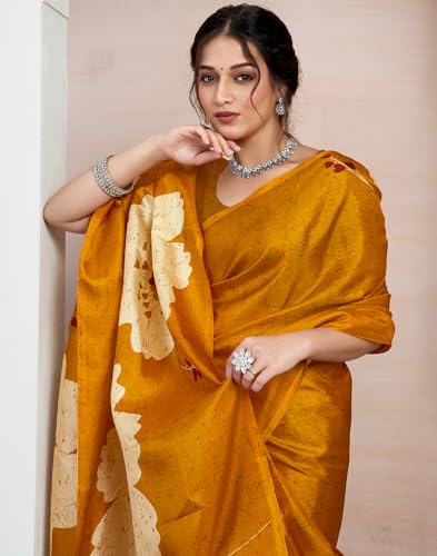 Image of SIRIL Women's Cotton Printed Saree With Unstitched Blouse Piece