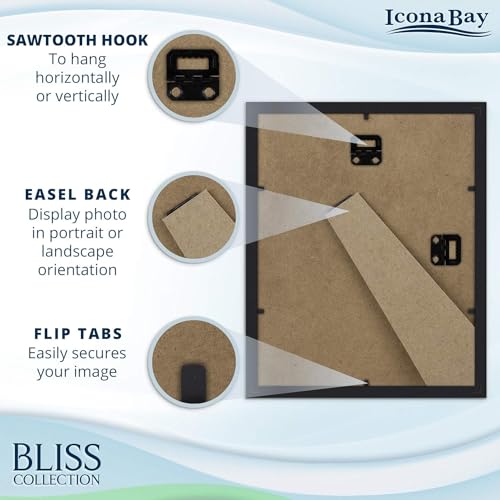 Icona Bay, 10x8 Black Picture Frame with Removable Mat for 7x5 Photo, Modern Style Engineered Wood Frame - Image 3