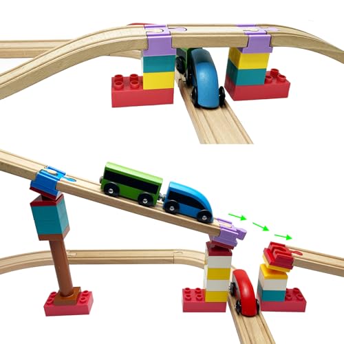 wooden train track accessories 20 pcs wooden track connector compatible with all major brands wood train track christmas birthday gift for boys girls train toys expansion pack for kids ages 3