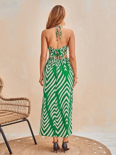 Image of SweatyRocks Women's High Split Tie Backless Cut Out Halter Maxi Dresses Boho Vacation Long Dress