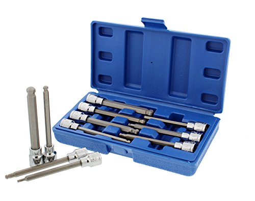 ABN 3/8in Drive Long Ball Head Metric Allen Wrench Set Hex Bit Deep Impact Socket 7pc Set 3mm to 10mm Excluding 9mm