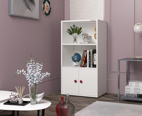 Image of Madhuran Rico Engineered Wood Free Standing Almirah 2 Door Bookcase Organizer (21x11x40 Inches White) Home Bedroom Living Room Office Cabinets Wardrobe Kitchen Clothes Storage