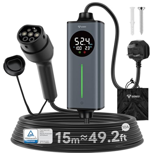 GONEO Portable EV Charger 15M | 3 Pin UK Plug to Type 2 Elec