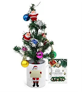 Khakee Merry Christmas Theme Mug & Xmas Tree with 10 pcs Ornaments & Xmas Card Combo Set - Xmas Decoration Gift Set (c537A)