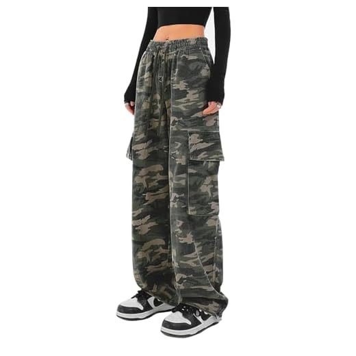 HVEPUO Pantalon d'été pour femme - Léger - Taille haute - Pantalon en coton - Pantalon de loisirs, H-camouflage, XS