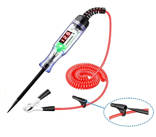 Test Light Automotive 3-80V DC,Digital LED Power Tools with Voltage Display,Bidirectional Indicator, Voltage Tester Pen with Extended Spring Wire&Stainless Steel Probe, for Car,RV,Fuse Tester
