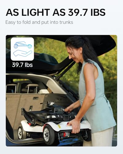 Mobility Scooter PAISEEC D3 Lightweight Mobility Scooter for Senior, 39.7 lbs Folding Mobility Scooters with 2 Batteries, All Terrain, 18.6 Miles, Airline Approved Mobility Scooters for Travel (WHITE) — view 2