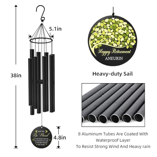 Image of Personalized Retirement Wind Chimes for Outside, 36 inch Happy Retirement Gift for Women, Men, Coworker, Colleague, Boss, Teacher, Nurse, Friend, Going Away Garden Patio Decor