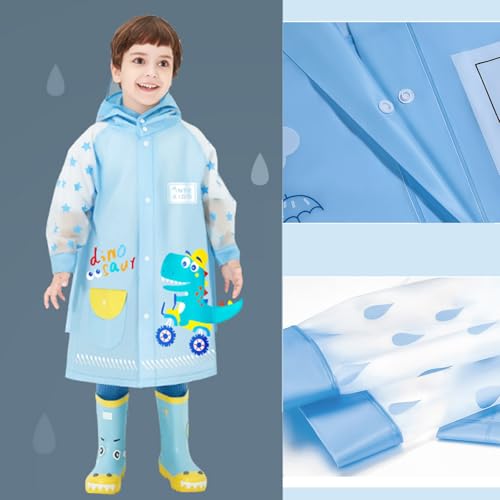 Girls Boys Raincoat Kids Rain Poncho Waterproof Jacket Rainwear Slicker Rain-Gear Blue,5-6T2
