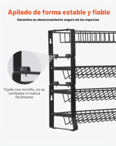 Miniatura 3 de Vevor Organizador De Especias Desmontable Para Armario, Apilable Con 4 Lazos, Tarros De Especias Para Encimera, Despensa Y Armario, Carga 10 Kg, Resistente Y Duradero, 401 X 116 X 271 Mm, Negro