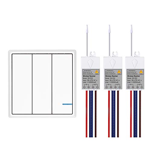 Mengshen Wireless Lights Switch Kit, 1 Three-Gang Switch + 3 Receiver, No Wiring Required, Easy to Install