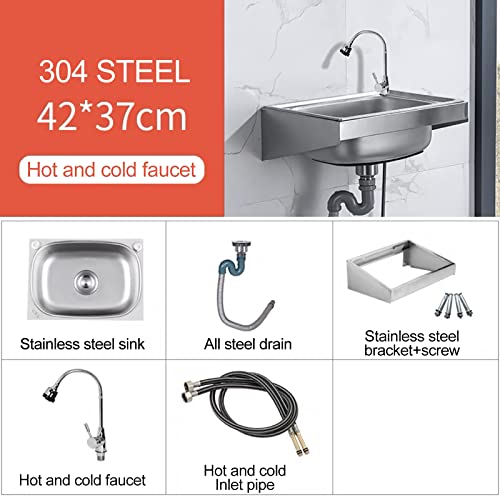 Commercial Stainless Steel Wall Mounted Hand Sink,Commercial Catering Sink Free Standing,With Gooseneck Faucet,For Outdoor Garage Commercial Restaurant Kitchen Laundry Room. ( Color : Hot And Cold , S #TOP1