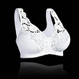 Women's Full Figure Front Closure Wirefree Jacquard Back Support Posture Bra Front Fastening Bras for Women UK Non Wired Post Surgery Soft Lace Lycra Bra Sale Clearance Plus Size S-5XL White - Image 5