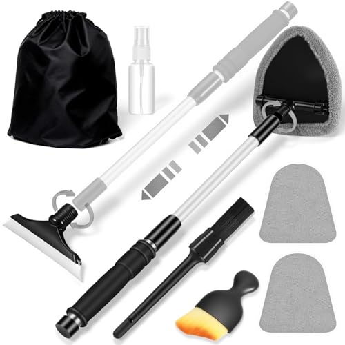 vioview Gray Windshield Cleaner Tool, Car Interior Cleaning Kit with Extendable Handle and 3 Reusable Microfiber Pads, Auto Glass Wiper and Detailing Brush Kit for Car & Home Window by vioview - Used condition - US$8.81