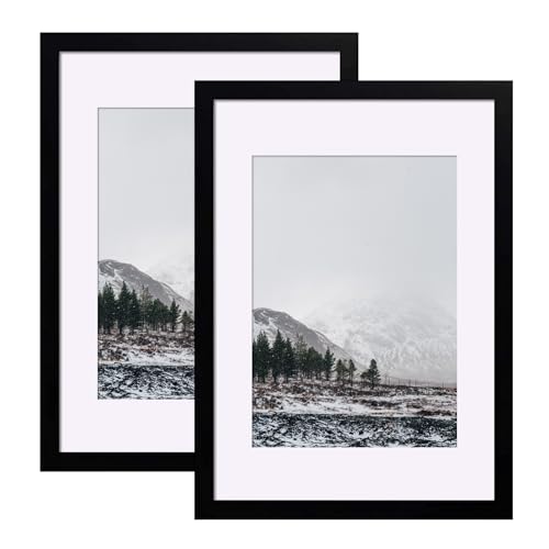 SILD A2 Black Poster Frame with A3 Mount, Solid Wood Picture Frame for A2/A3 Photo Set of 2