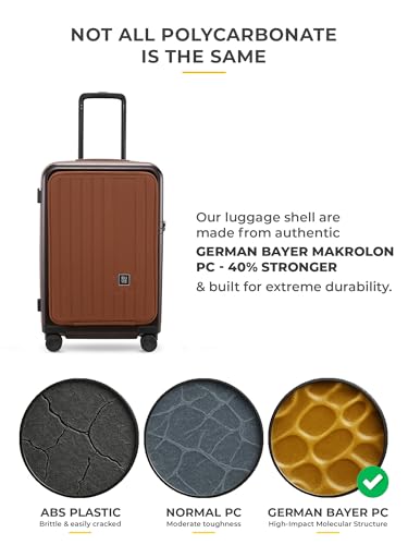 Image of EUME Cabin Pro Luggage Trolley for Travel 57cm, Cabin Bag | Trolley Bag Small for Luggage | with Laptop Sleeve | 100% Polycarbonate (PC) 8 SilentRun Hinomoto Wheels, Espresso Brown