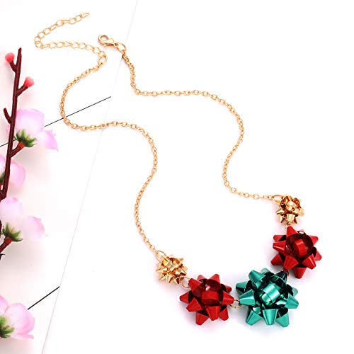Jertocle Christmas Necklaces Earrings Set For Women Statement Xmas Gift Bow Collar Necklace Drop Dangle Earrings Set Holiday Jewelry Gift (Gold Red Green) #TOP4