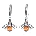 EleQueen 925 Sterling Silver Vintage Inspired Brown Crystals Queen Bee Earrings Jewelry For Women