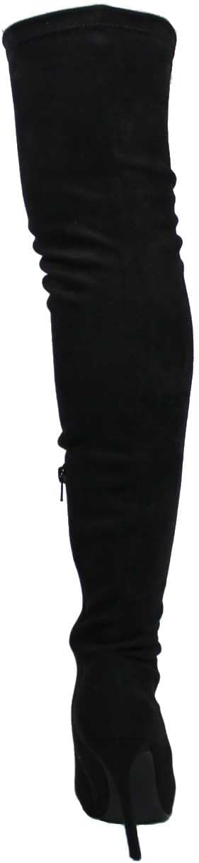 Liliana Women's Stretchy Thigh High Boot - Fashionable and Comfort Pointed Toe Stiletto High Heel Over-The-Knee for Maximum Style, GISELE-7, GISELE-7(Black Suede, Size 11)