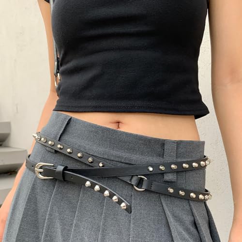 Generic Studded PU Leather Belt Long Punk Rivet Waistband Waist Belt for Women Girls Dress Jeans Pants Blouse Tshirt, 66.1 inch, 168CM, Black4