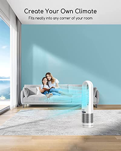 Zicooler Bladeless Tower Fan And Air Purifier, 80° Oscillating Fan For Bedroom, 32 Inch Standing Floor Fans With Hepa Filter 99.97%, Remote, Quiet Cooling Fan For Indoor Home Office Room #TOP6