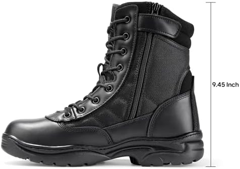 NORTIV 8 Men's Military Tactical Work Boots Side Zipper Black Leather Motorcycle Combat Boots TROOPER,Size 10,Black,TROOPER - 3