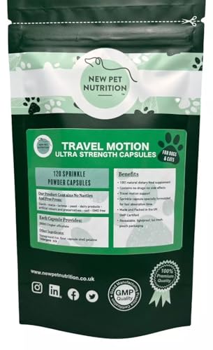 New Pet Nutrition - Travel Motion Aid - Travel Sickness Support - Ultra Strength Capsules - Zingiber Officinale - Suitable for Cats & Dogs