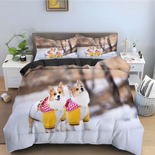 Housse de couette Corgi en microfibre douce avec fermeture éclair - 2