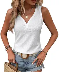 Blusa feminina bordada com decote em V - Camisa de botão de ajuste solto para uso casual e no escritório, blusa elegante