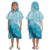 LOMTRATS Schnelltrocknender Surfponcho, Wickeltuch, Bademantel, Sporthandtücher für Schwimmer, Hoodie für Kinder, Schwimmen, Strand, Surfen, Tauchen, Baden（Kid-M）