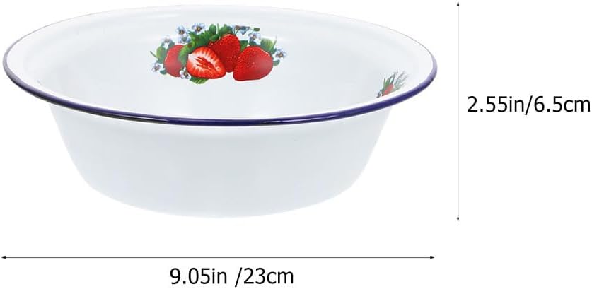 ULTECHNOVO 9.05 Inch Enamel Deep Bowl Vintage Style for Soup Noodle Salad Serving Mixing Basin Household Kitchenware