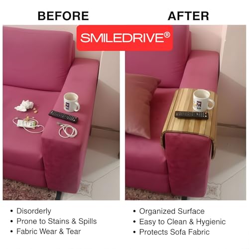 Image of SMILEDRIVE Sofa Armrest Tray | Teakwood Cough Tray | 18x12 Inches - 1 Unit | Dining Table Mat Suitable for Food, Drinks, Snacks, Cups, Mugs | Water Resistant & Stain Proof | Made in India