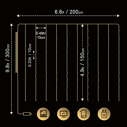 Image of Meonum 1 Pack 195LED Curtain Tapestry Backdrop String Lights | Each 13 Strings 6.6 x 5 ft Fairy String Light, 8 Modes Tapestry Hanging String Lights for Bedroom Christmas Curtain Decor