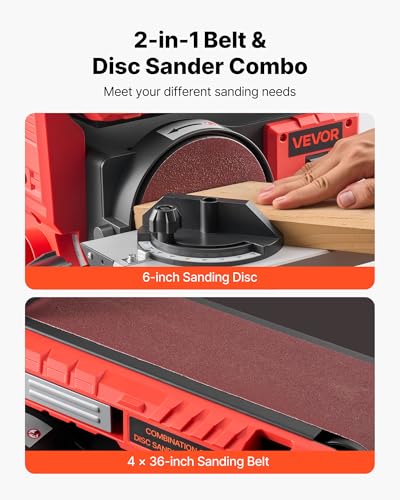 VEVOR 6" Disc Sander & 4" x 36" Belt Sander, 400W Professional Belt Disc Sanders Combo with 0-45° Adjustable Worktable & Dust Collection Port for Woodworking, Knife Sharpening, DIY Crafting thumbnail 3