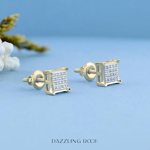 Dazzlingrock Collection 0.06 Carat (ctw) Round White Diamond 4.5mm Square Hip Hop Iced Out Studs in 925 Sterling Silver, Unisex Design Ladies, Mens Real Diamond Earrings4