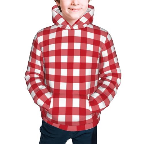 Red Checkboard Kids Pullover Hoodies Boys Sweatshirts Girls Athletic Clothes with Pocket2