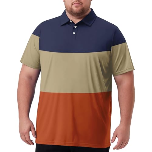 Ymosrh Mens Polo Casual Shirts, Striped Print Performance Golf Shirt Athletic Polos Short Sleeve Wedding Guest Shirt Camisa Formal (4XL, Yellow)
