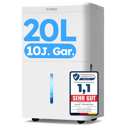 Kresico xWolei Luftentfeuchter elektrisch 20L/24h Entfeuchter elektrisch 39dB Raumentfeuchter für Räume ca. 150m/50m mit Ablaufschlauch Timer Filter auto Abtauen Kältemittel R290 10 J. Gar.