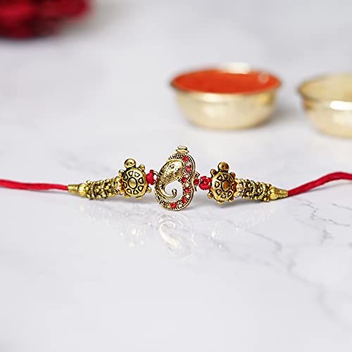 Image of eCraftIndia Set of 5 Multicolor Beads Pearls Diamond Rudraksha Rakhis for Brother Bhaiya Bhai | Roli Chawal Pack | Raksha Bandhan Rakhi