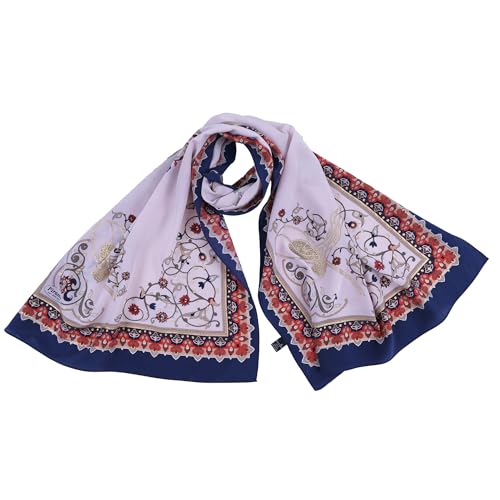 100% Silk Scarf for Women, Silk Head Scarf, Hair Scarf Long Crepe, Hand Press, Palace Design, 21x58 Inches